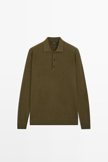 Wool blend polo sweater — Dark olive 1