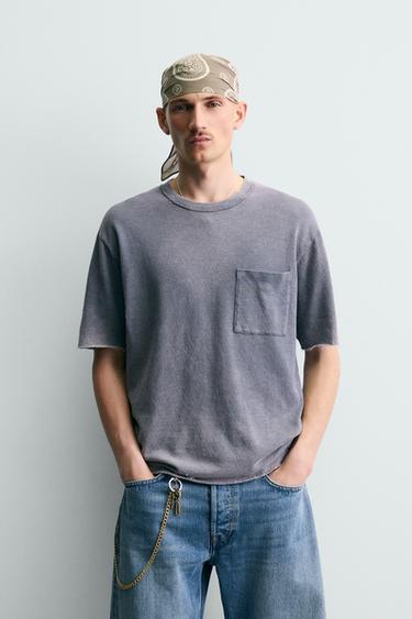 WASHED RELAXED FIT KNIT T-SHIRT - Faded blue by Zara - Image 1