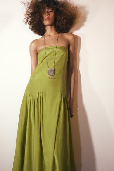 Zara ZW COLLECTION STRAPLESS DRESS - Apple green
