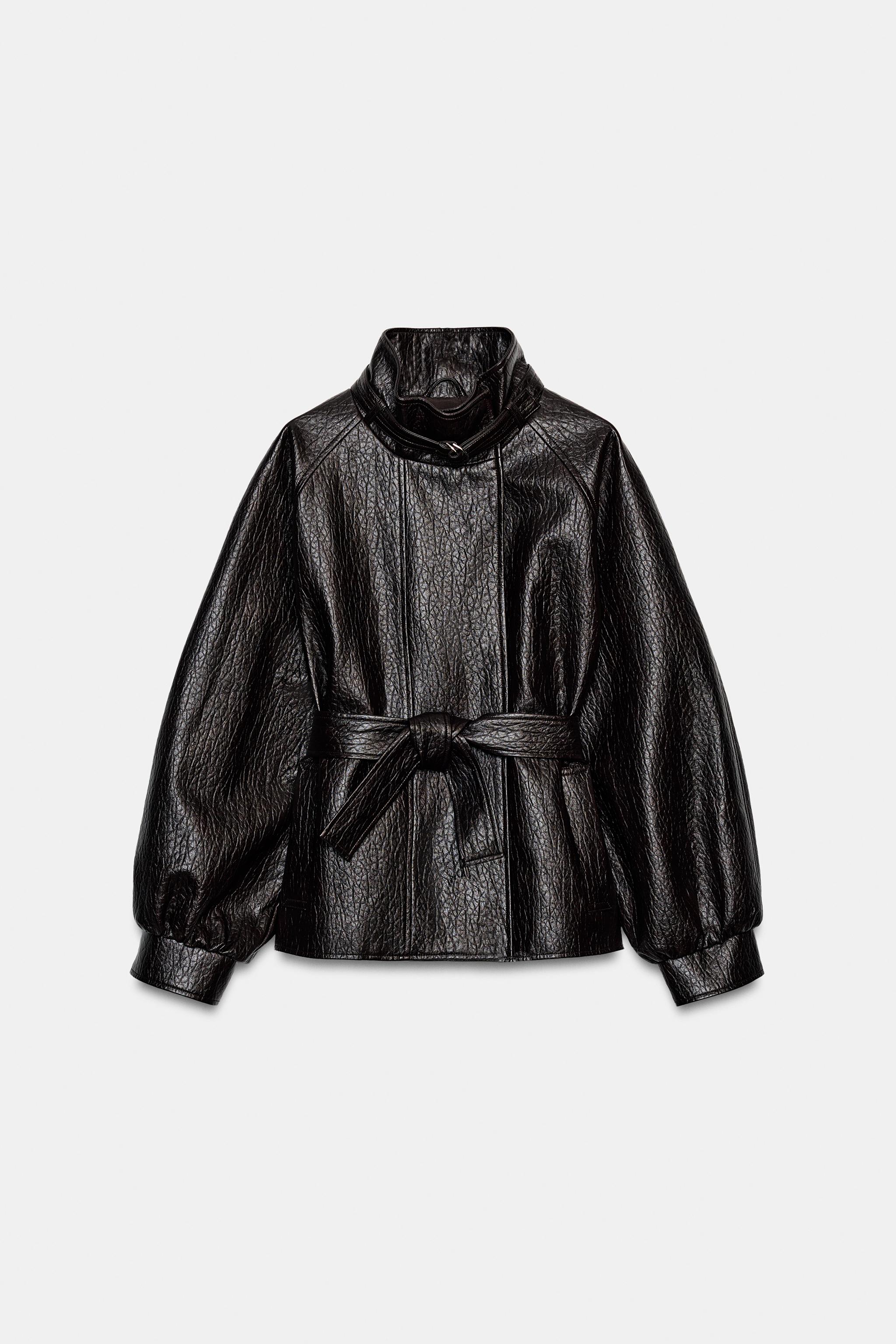 Женские куртки Zara BELTED FAUX LEATHER JACKET — фото 3