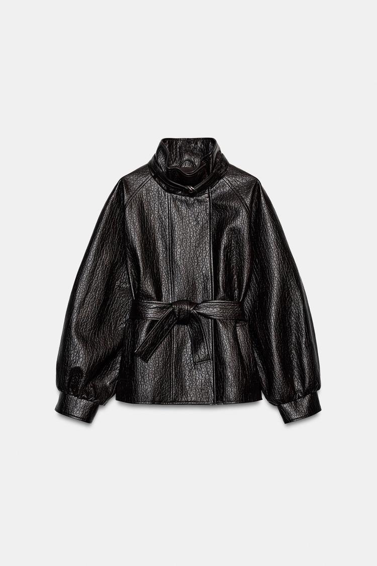 Chaqueta con cinturón efecto cuero 3