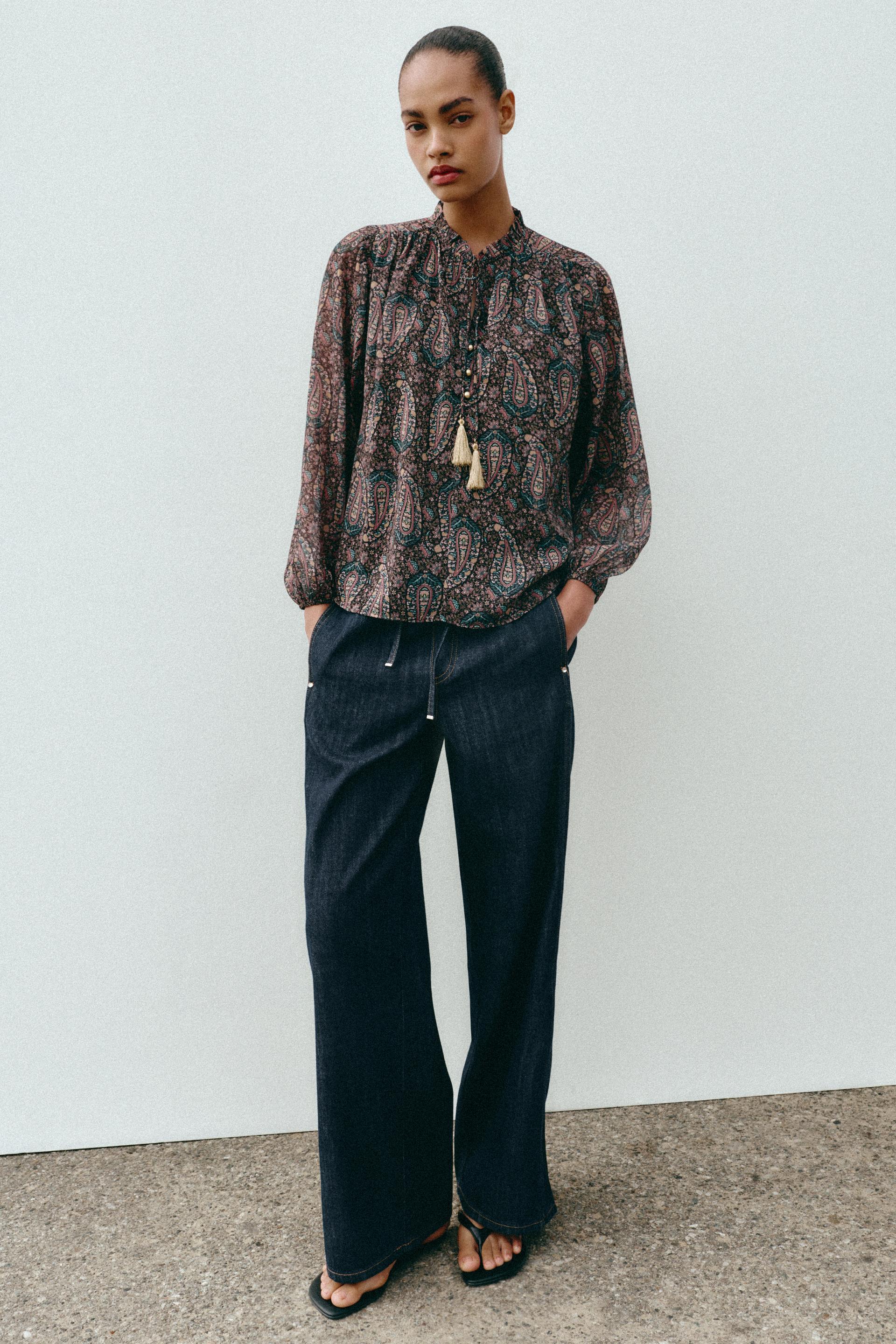 ZARA PRINTED SEMI-SHEER BLOUSE