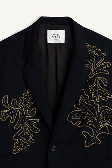 RELAXED FIT BLAZER WITH CONTRAST EMBROIDERY - Blue by Zara - Image 6