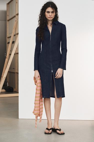 TRF ZIP-UP DENIM DRESS - Dark indigo by Zara