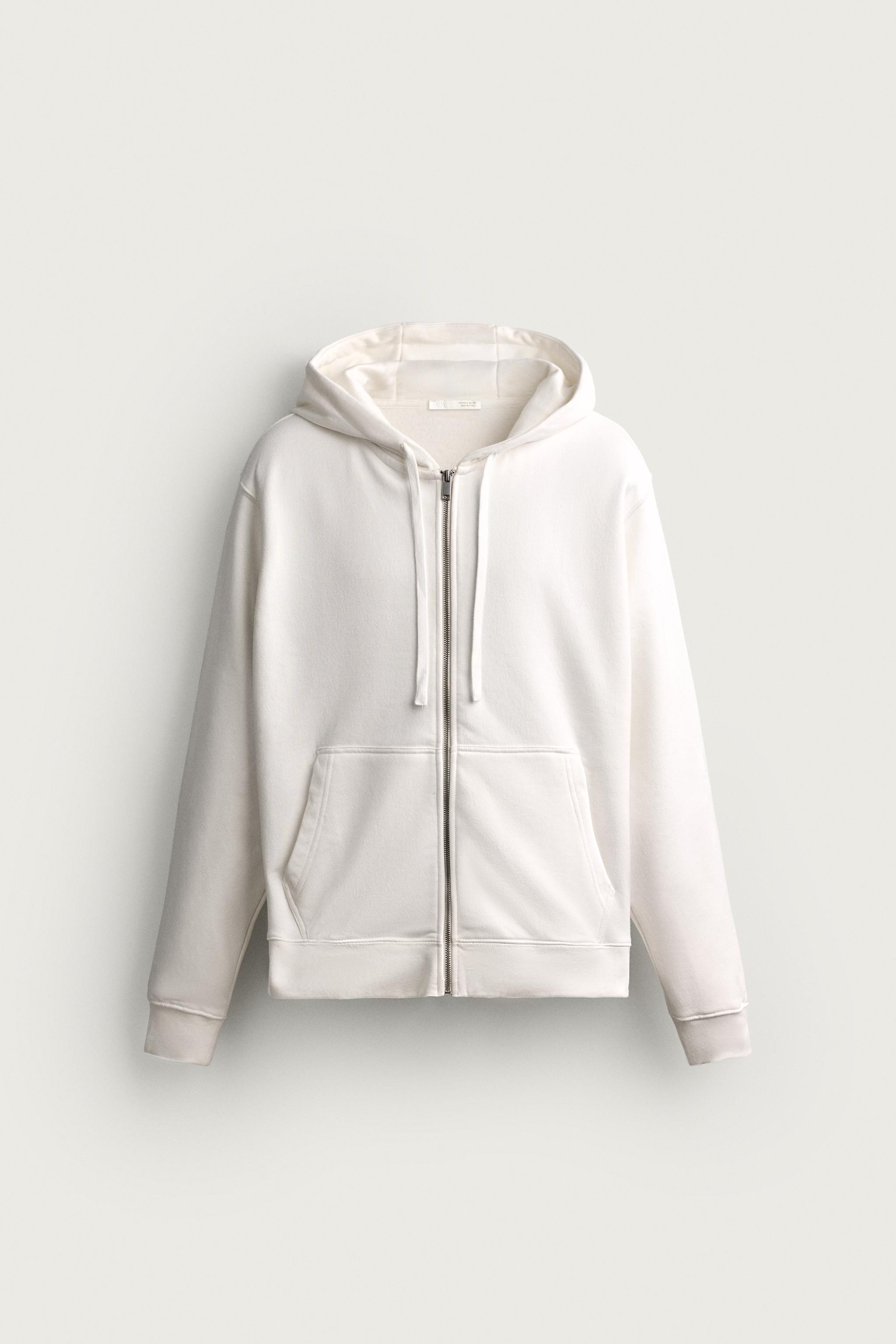 RELAXED FIT ZIP-UP HOODIE — Oyster-white