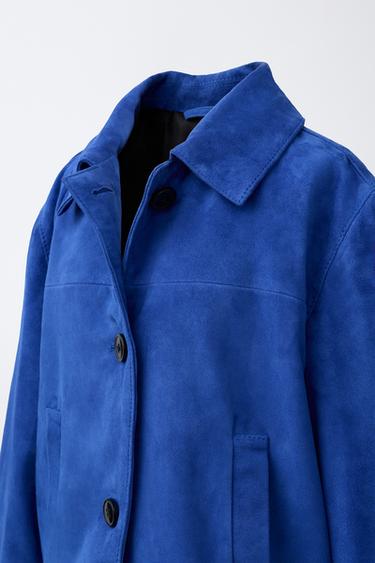 BLOUSON EN DAIM 100% CUIR - Bleu roi de Zara - Image 4