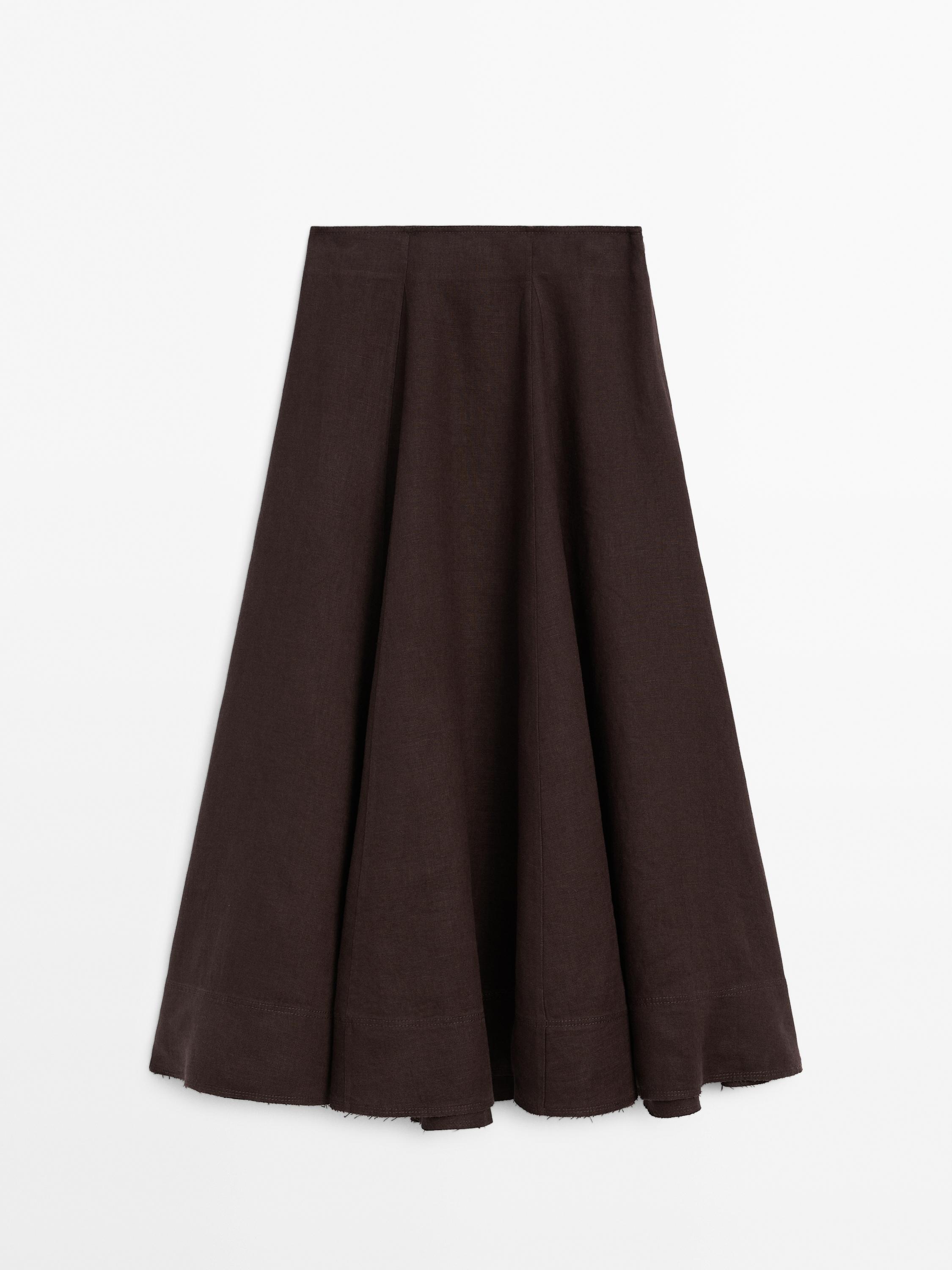 Flared linen skirt with hem detail - Chocolate | ZARA United