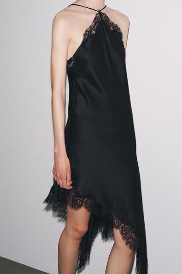 ZW COLLECTION SATIN LACE DRESS - Black by Zara - Image 4