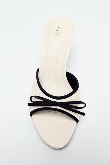 Zara BOW HEEL SANDALS - white