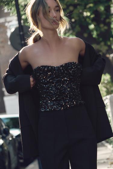 SEQUIN BUSTIER TOP - Black by Zara