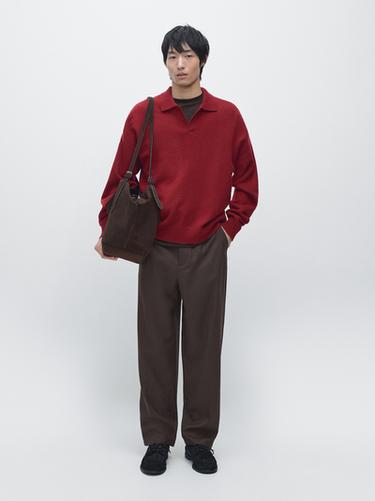 Zara V-neck knit polo sweater - Intense red - Image 0