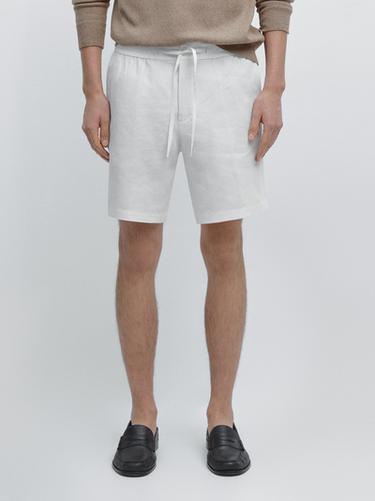 Zara Linen jogger-fit Bermuda shorts - Oyster-white