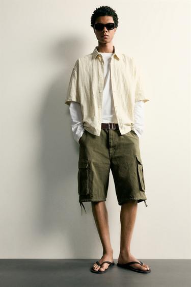 Zara RELAXED-FIT CARGO BERMUDA SHORTS - Green