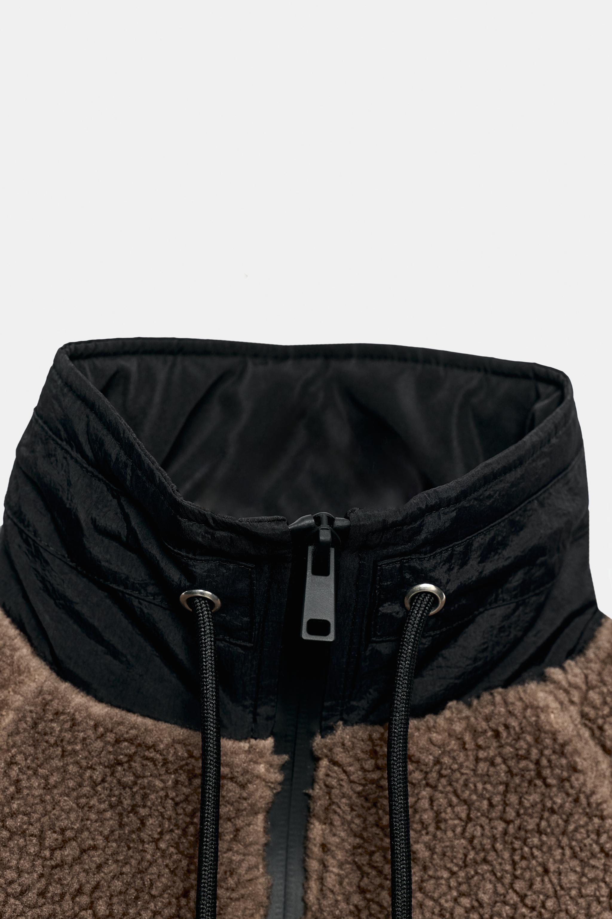 CONTRAST COLLAR FAUX SHEARLING JACKET