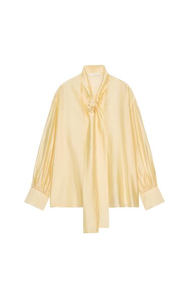 ZW COLLECTION SATIN SHIRT WITH TIES - Yellow by Zara