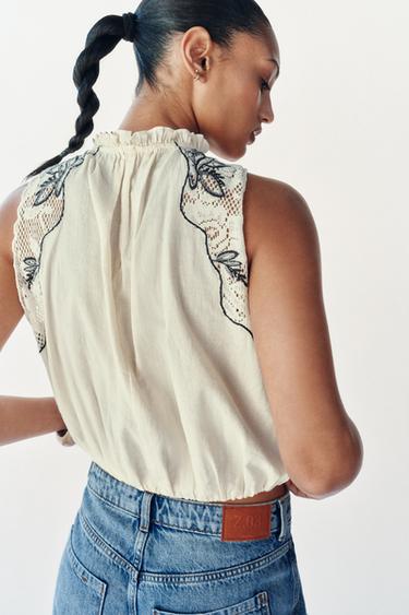 EMBROIDERED BALLOON TOP - Ecru by Zara - Image 4