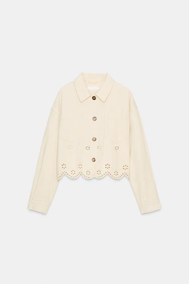 CAZADORA BORDADOS PERFORADOS - Crudo claro de Zara
