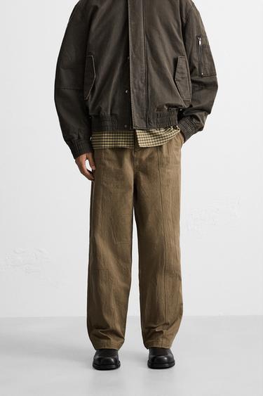 Zara WIDE-FIT 寬管長褲 - 卡其色