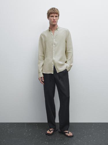 Zara 100% linen regular fit shirt - Light green - Image 0