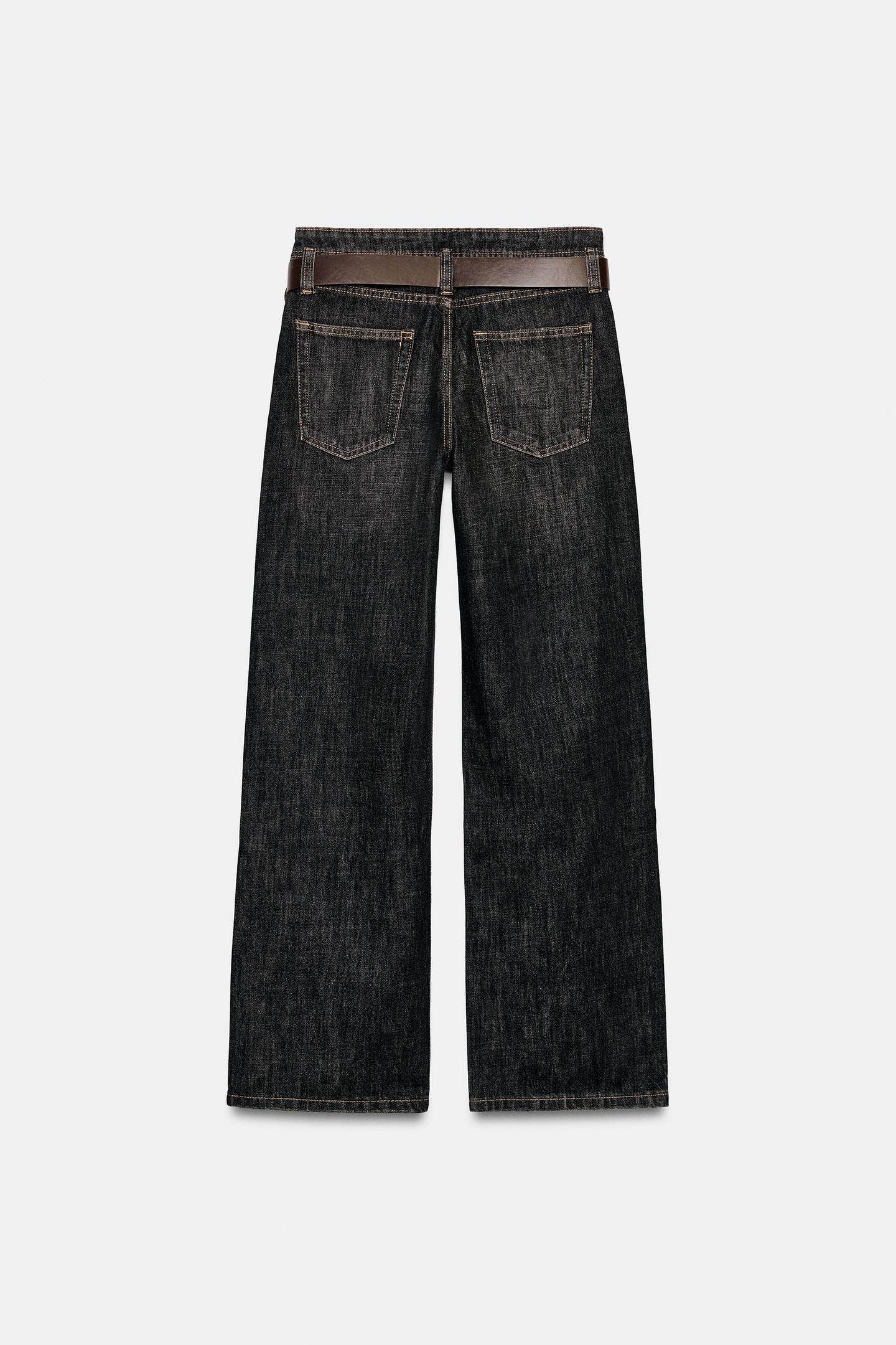 Женские джинсы Zara Z1975 Mid-Rise Straight Jeans with Belt, цвет: Тёмный серый — фото 7