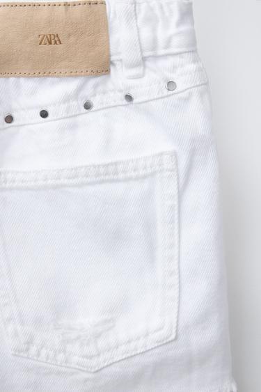 RIPPED AND STUDDED DENIM BERMUDA SHORTS - White by Zara - Image 3