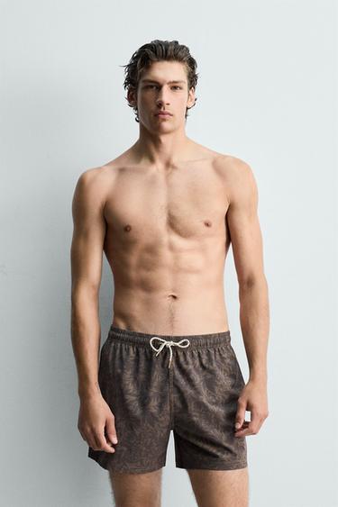 MID-LENGTH FLORAL PRINT SWIM SHORTS - Brown by Zara - Image 1