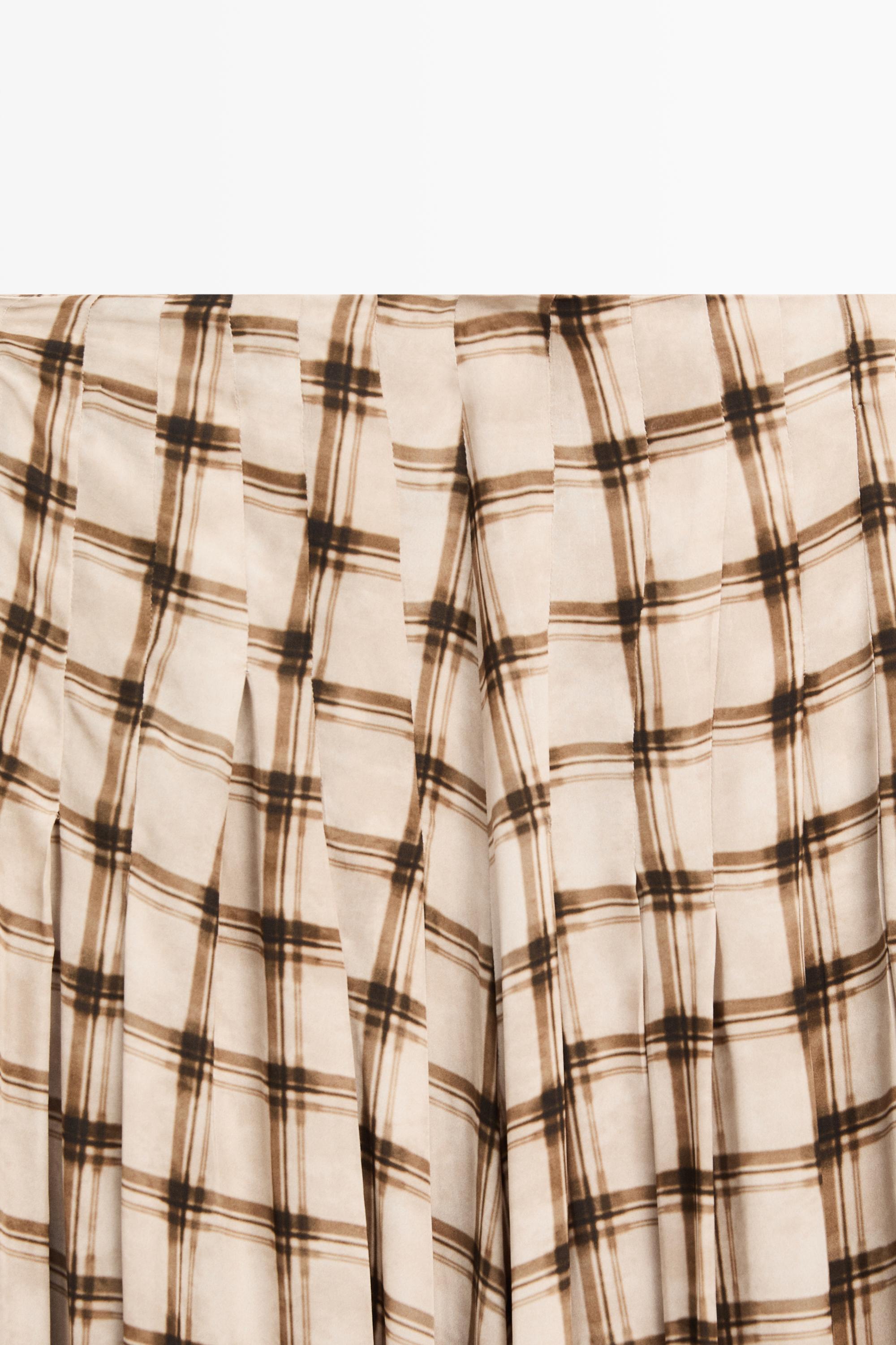 Flowing check midi skirt co-ord - Light mink | ZARA United States