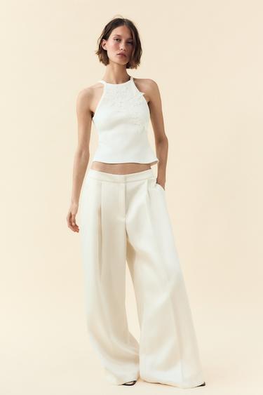 Zara RIBBED EMBROIDERED TOP - White - Image 0