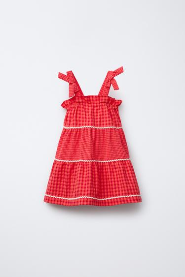 KARIERTES KLEID MIT WELLENKANTEN CASA LAWA © X ZARA KIDS - Rot / Koralle von Zara