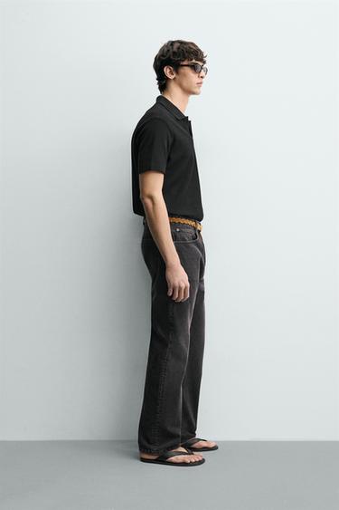 VERTICAL TEXTURED POLO SHIRT - Black by Zara - Image 3