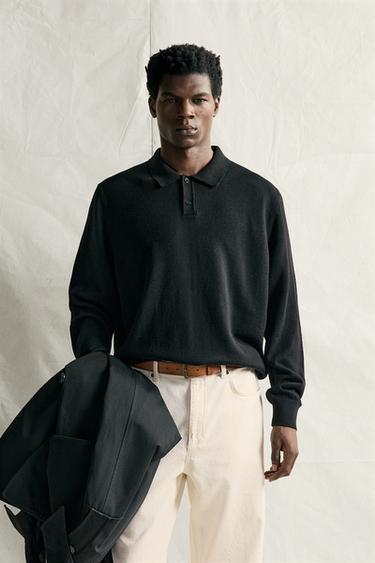 100% WOOL KNIT POLO SHIRT — Black 2