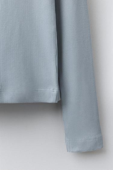 T-SHIRT CÔTELÉ BOUTONS CUT OUT - Bleu / Gris de Zara - Image 3