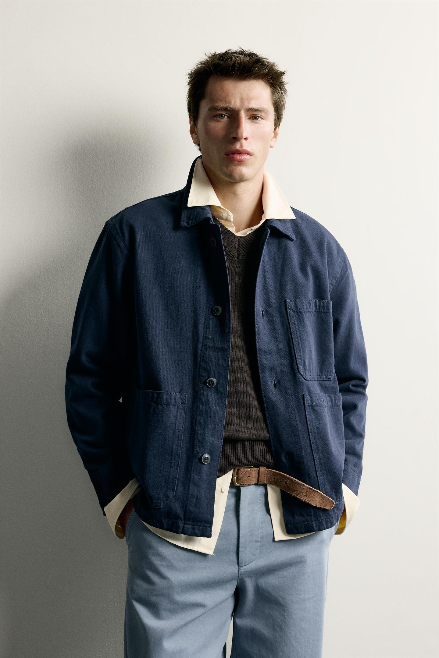 Мужская куртка Zara Relaxed Fit Pocket, цвет: Полуночный синий — фото 2