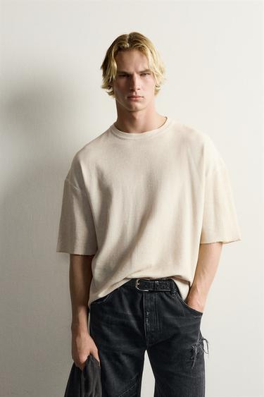 WASHED TEXTURE KNIT T-SHIRT — Sand 2