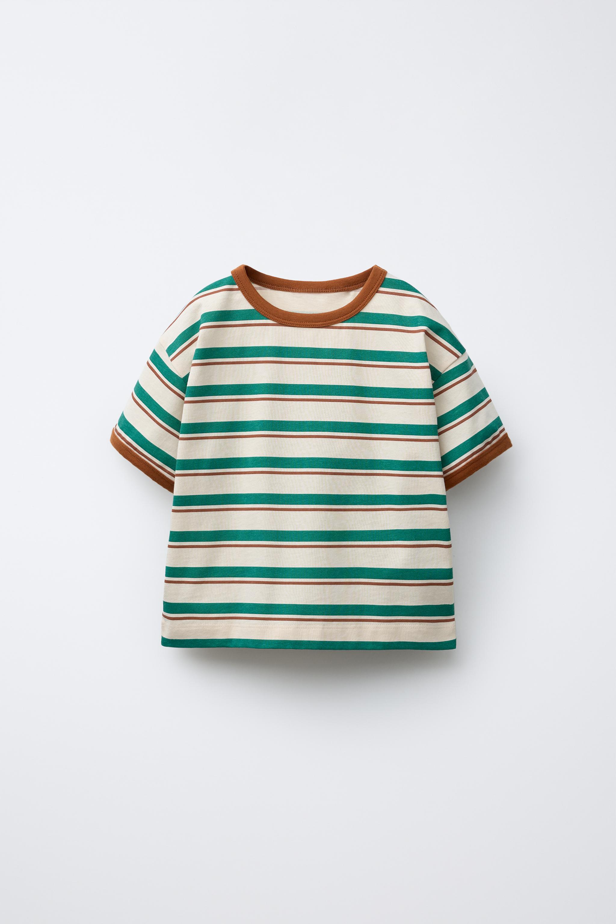 STRIPED TRIM T-SHIRT - Brown / Ecru | ZARA United States