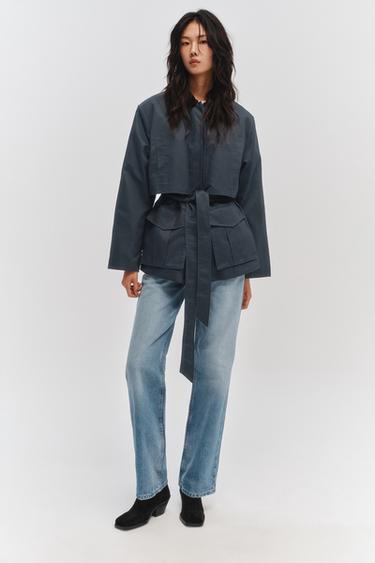 WAXED JACKET WITH CORDUROY COLLAR - Navy blue by Zara