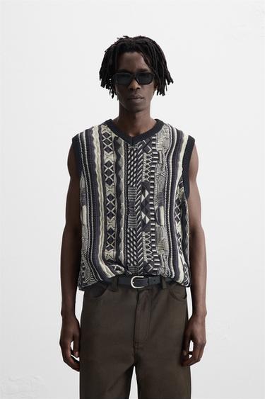 CHALECO JACQUARD LAVADO - Negro de Zara