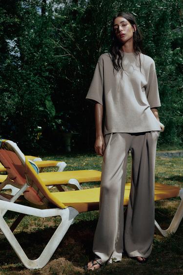 WASHED-EFFECT INTERLOCK TROUSERS - Sand by Zara