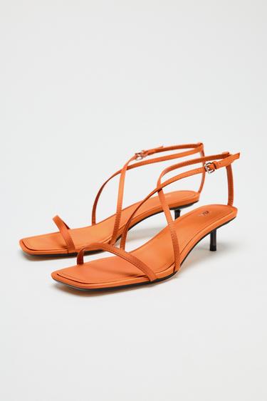 SATIN-EFFECT CROSSOVER STRAP SANDALS - Orange by Zara - Image 4