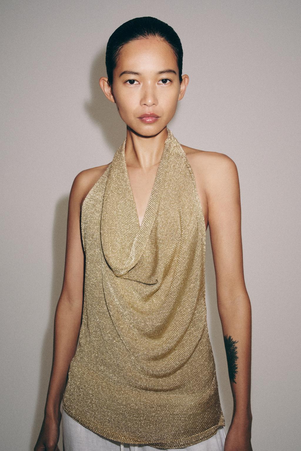 METALLIC THREAD HALTER KNIT TOP - image 2