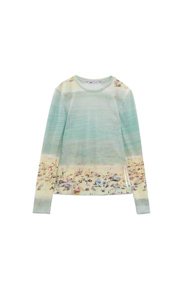PRINTED TULLE TOP