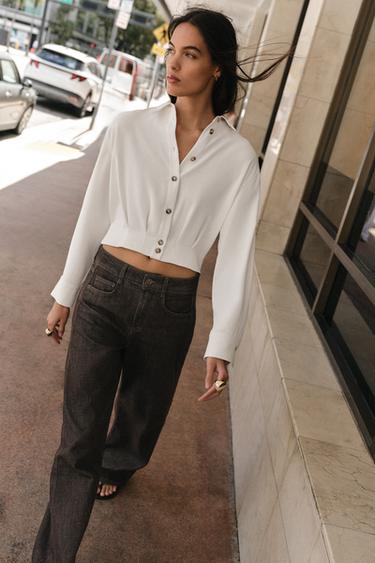 Zara SHORT SHIRT WITH SHOULDER TABS - Oyster-white