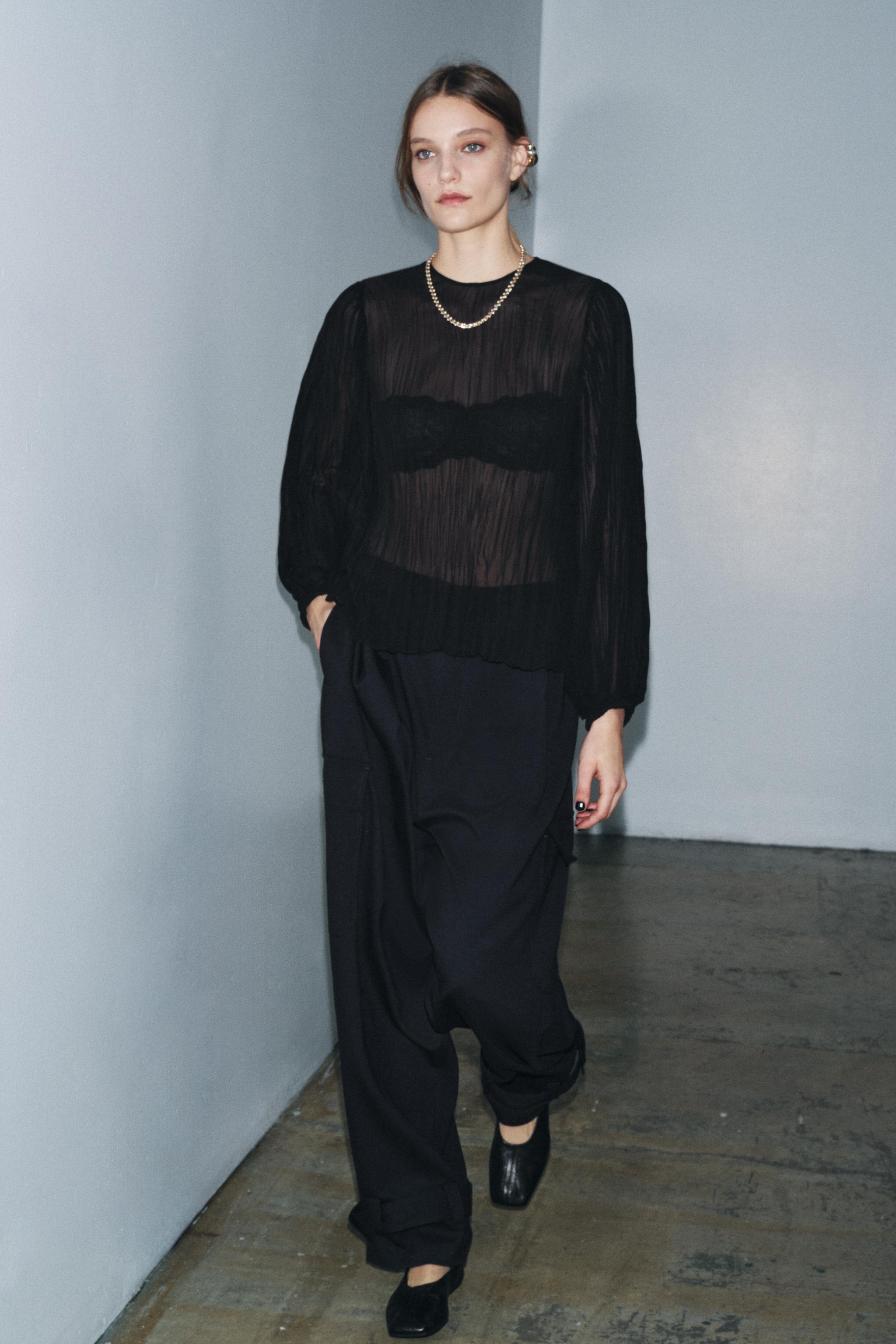 ZW PLEATED BLOUSE COLLECTION - Black | ZARA United States