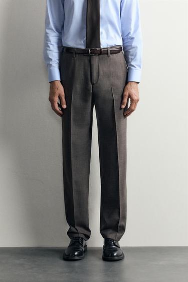 WOOL-BLEND PLAID SUIT PANTS — Brown 2