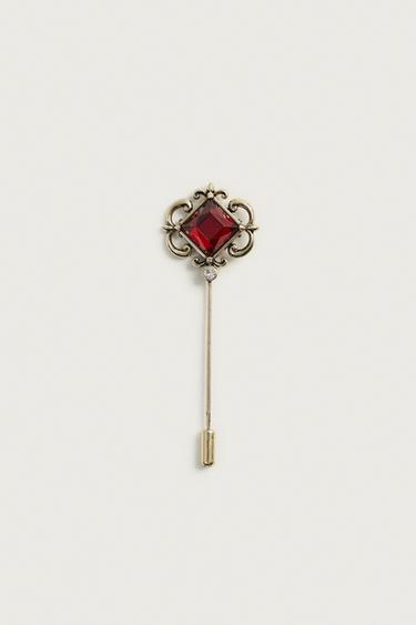 VINTAGE-EFFECT CRYSTAL PIN - Gold by Zara