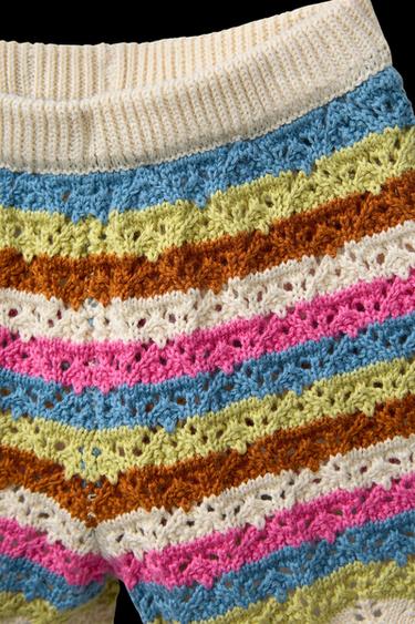 Zara STRIPED KNIT SHORTS - Multicolored