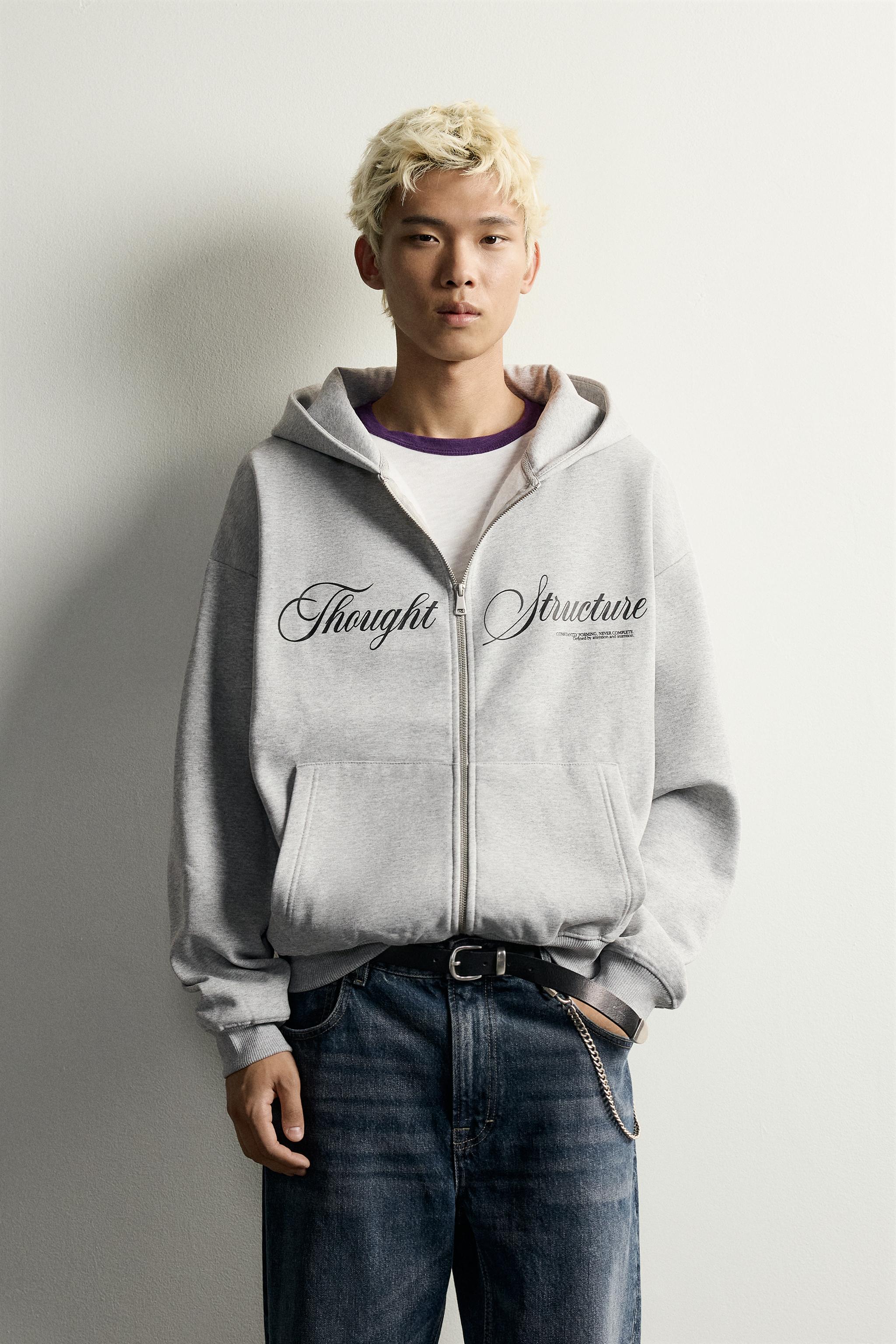 Zara BASKILI FERMUARLI KAPÜŞONLU SWEATSHIRT görsel 2