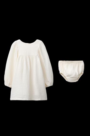 COTTON GAUZE DRESS AND BRIEFS - Ecru by Zara