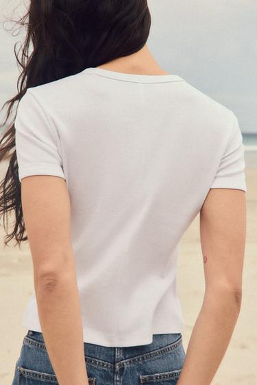 T-SHIRT WITH BACK SEAM - White by Zara - Image 4