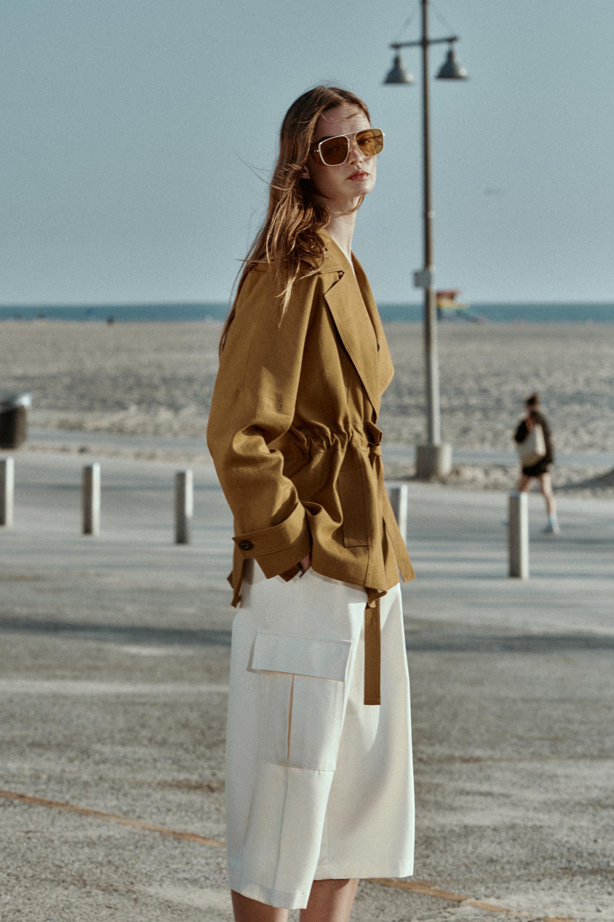 LINEN BLEND BELTED TRENCH JACKET